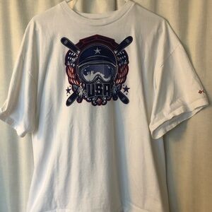 Tee: columbia Millenium Flash USA mens winter Freestyle Ski team white xl